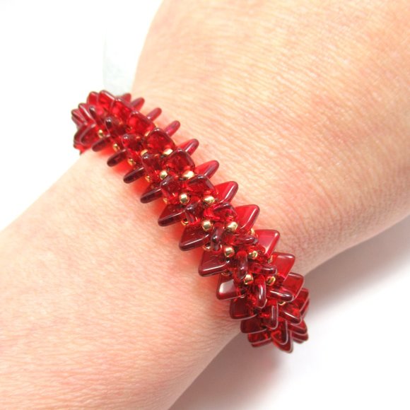 Red and gold handwoven bracelet - Picture 11 of 11